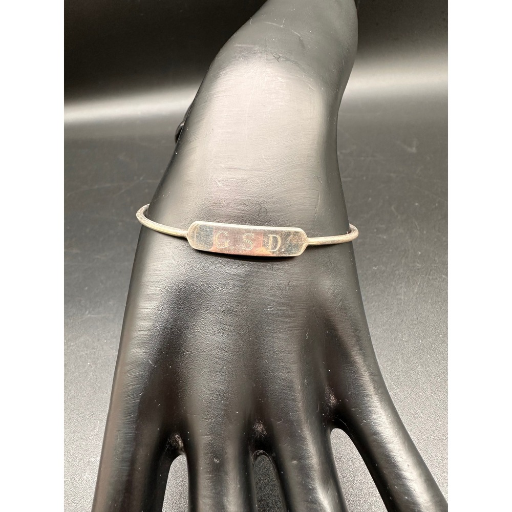Stella & Dot Engraved Cuff Bracelet 925 Sterling Silver GSD Monogram ID Bar